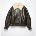 Women's Oversized Dark Brown Leather Aviator Jacket