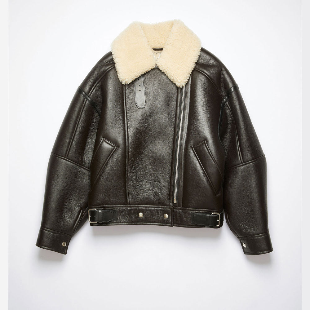 Women's Oversized Dark Brown Leather Aviator Jacket