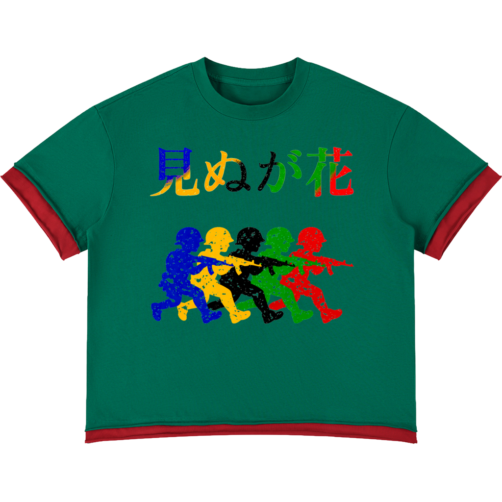 Japanese Neniom Boxy Color Block Graphic T-Shirt – Oversized Green Streetwear Tee