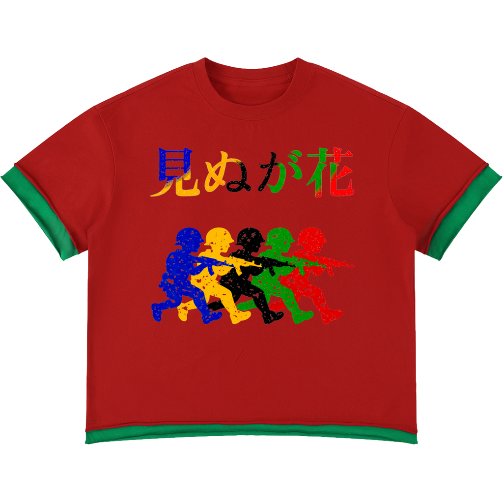Japanese Neniom Boxy Color Block Graphic  T-Shirt – Oversized Red Green Streetwear Tee