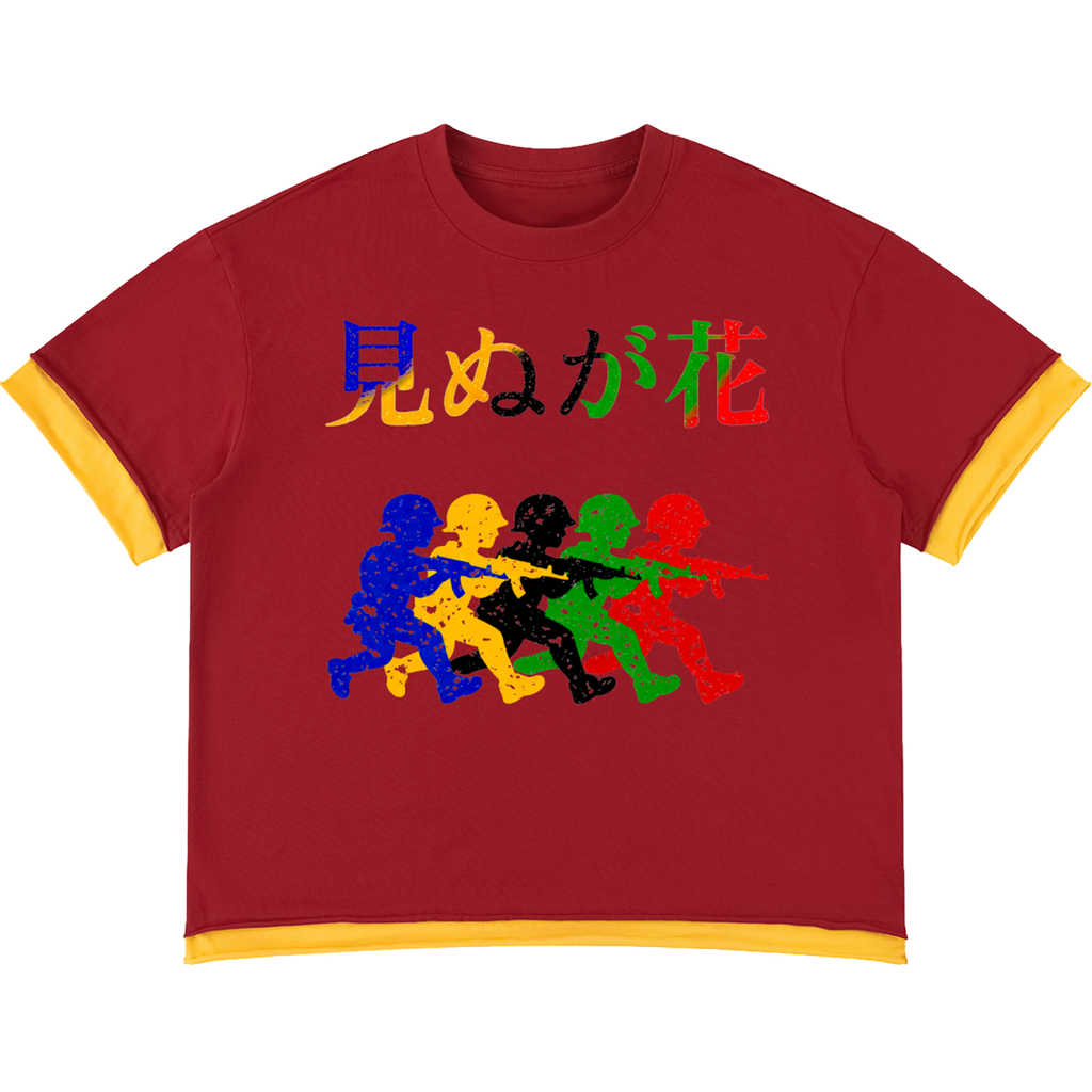 Japanese Neniom Boxy Color Block Graphic  T-Shirt – Oversized Yellow Red Streetwear Tee
