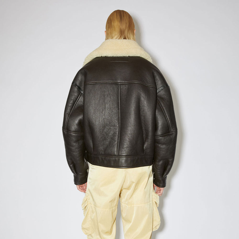 Women's Oversized Dark Brown Leather Aviator Jacket