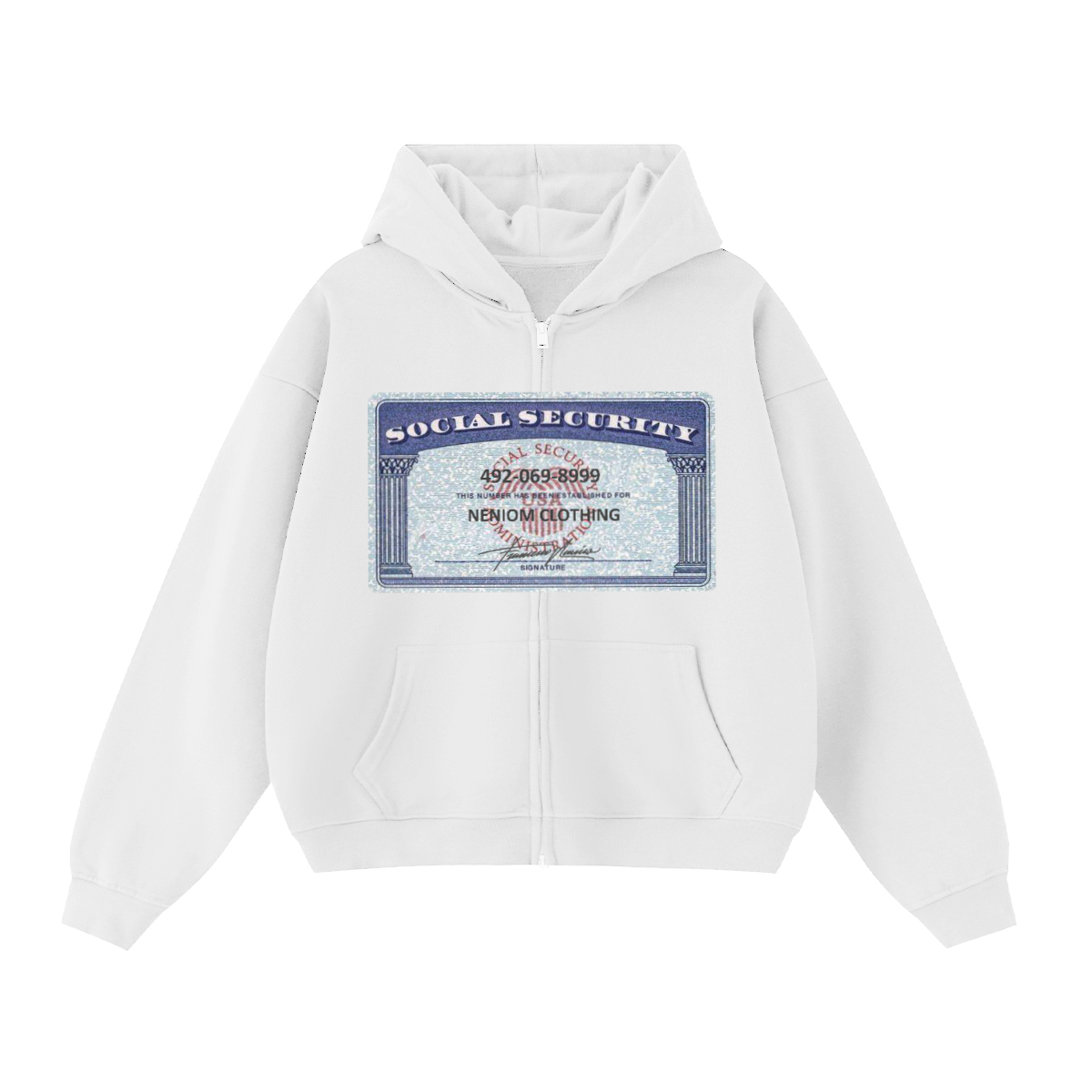 Social Security Card Cropped Double-Zip Boxy Hoodie | Streetwear Hoodies | Y2K Zip Ups | Unisex Graphic Zip Up| Oversized