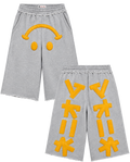 ★ LIMITED ★ Win In Silence 3/4 Cotton Sweatshorts — Grey Leather Patch Smiley Shorts