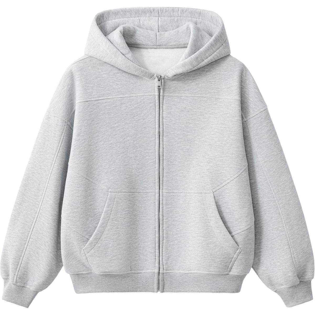 Phantom Core Grey Tracksuit Contrast-Stitched Boxy Fleece Zip Up Hoodie Streetwear Y2K