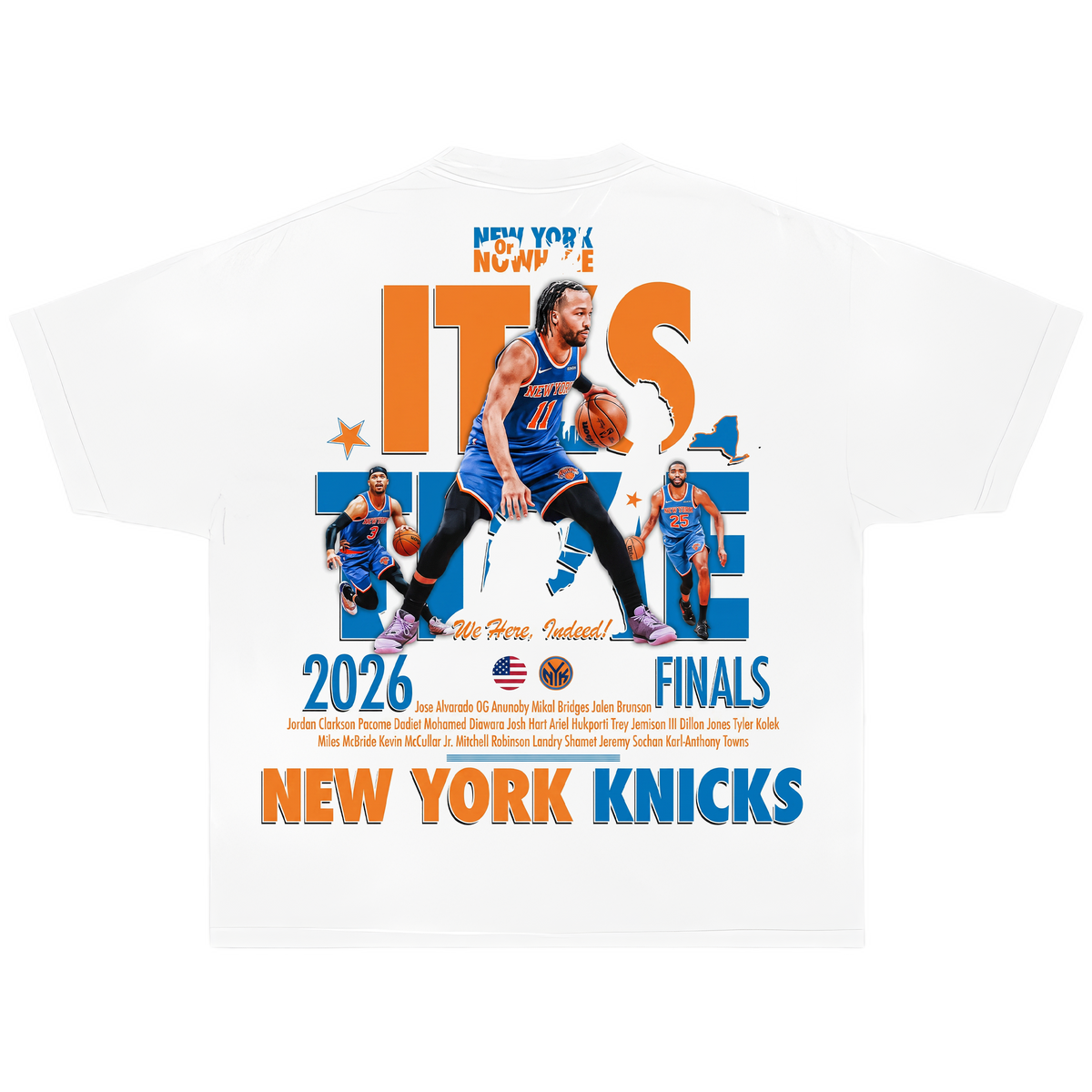 Jalen Brunson Newspaper Champs NYC Knicks Boxy Oversized Shirt Vintage Basketball Graphic Tee