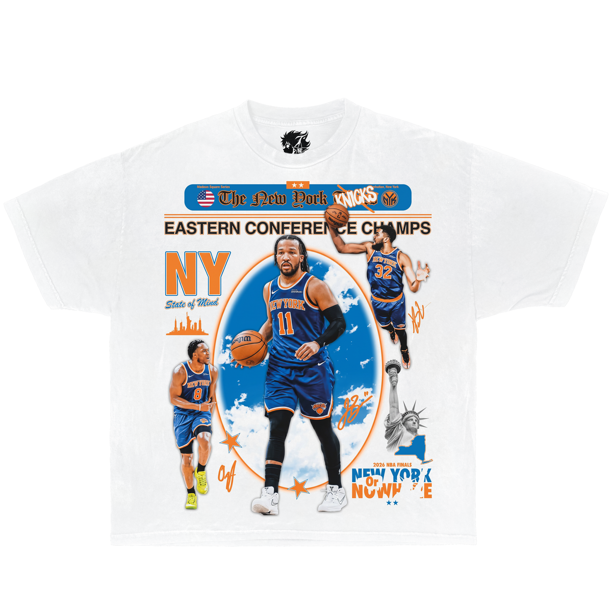 Jalen Brunson Newspaper Champs NYC Knicks Boxy Oversized Shirt Vintage Basketball Graphic Tee