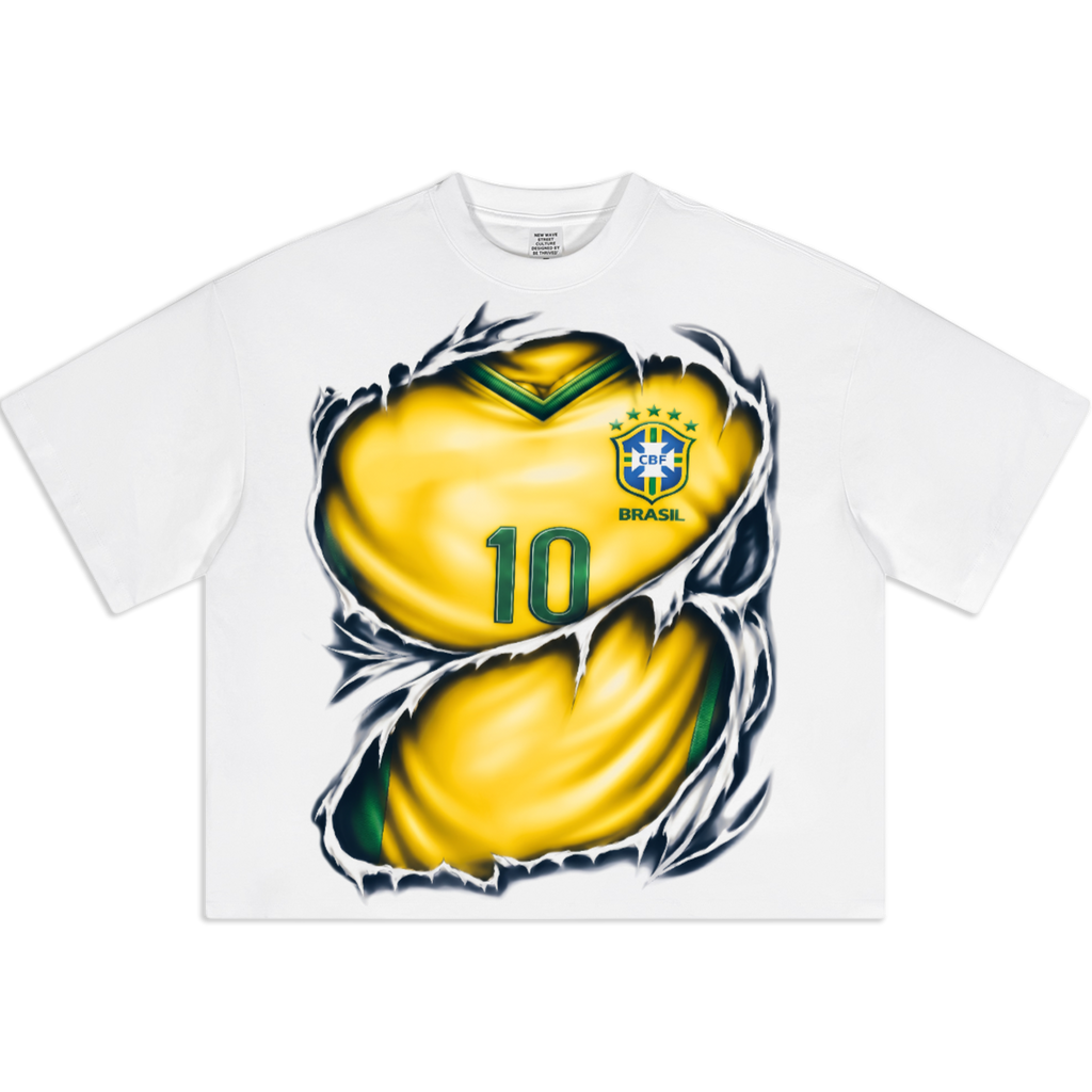 Brazil Soccer Jersey Boxy Oversized Cropped T-Shirt | CBF #10 Ripped Streetwear Tee
