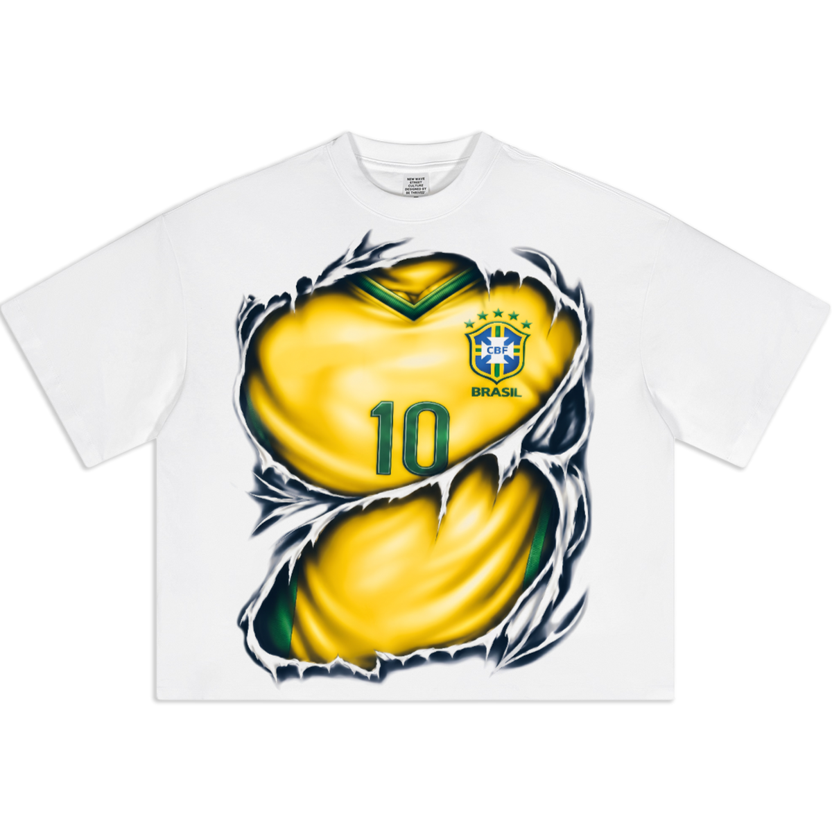Brazil Soccer Jersey Boxy Oversized Cropped T-Shirt | CBF #10 Ripped Streetwear Tee