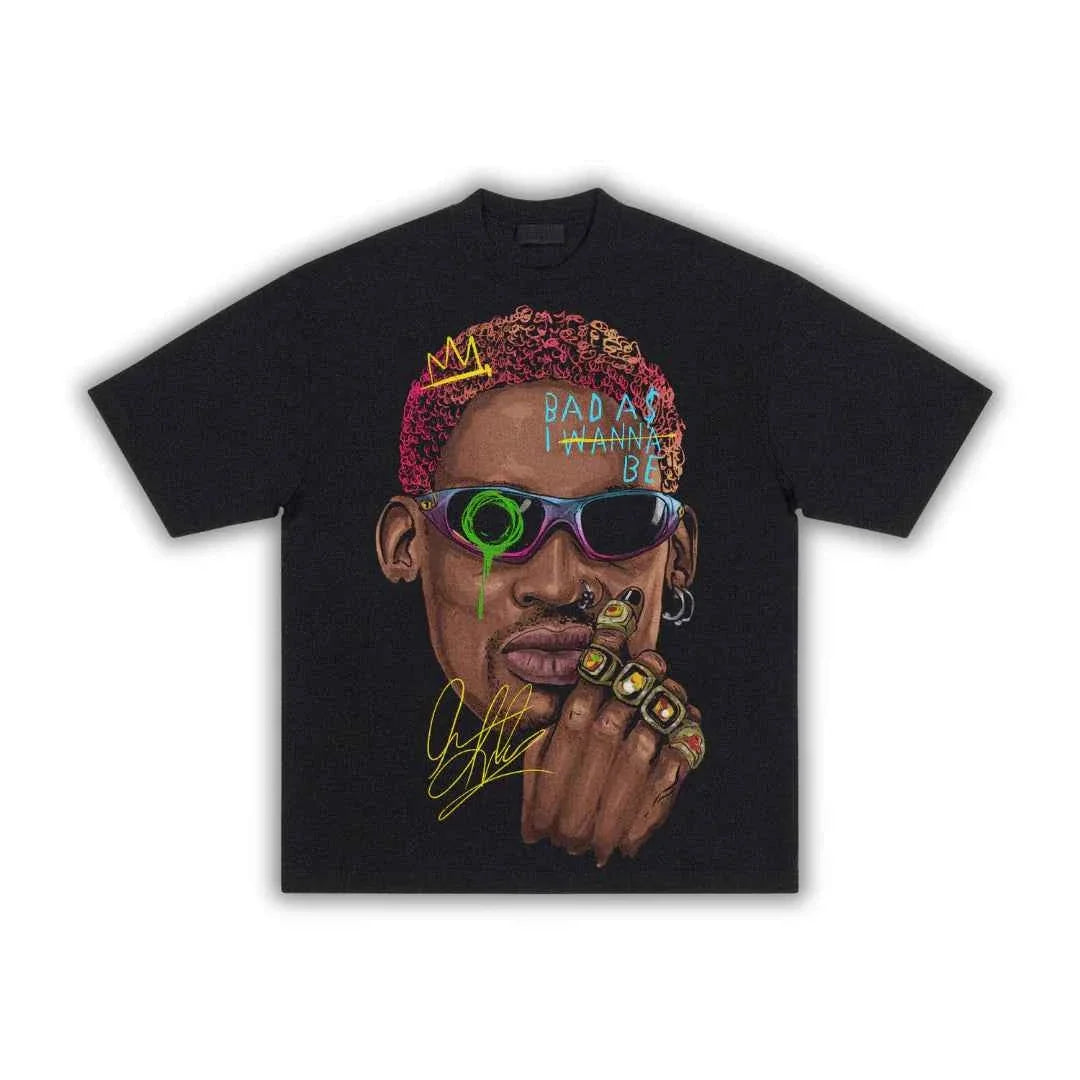 Dennis Rodman Art Big Face Boxy Vintage Graphic Basketball Retro Oversized Tee Streetwear Y2K