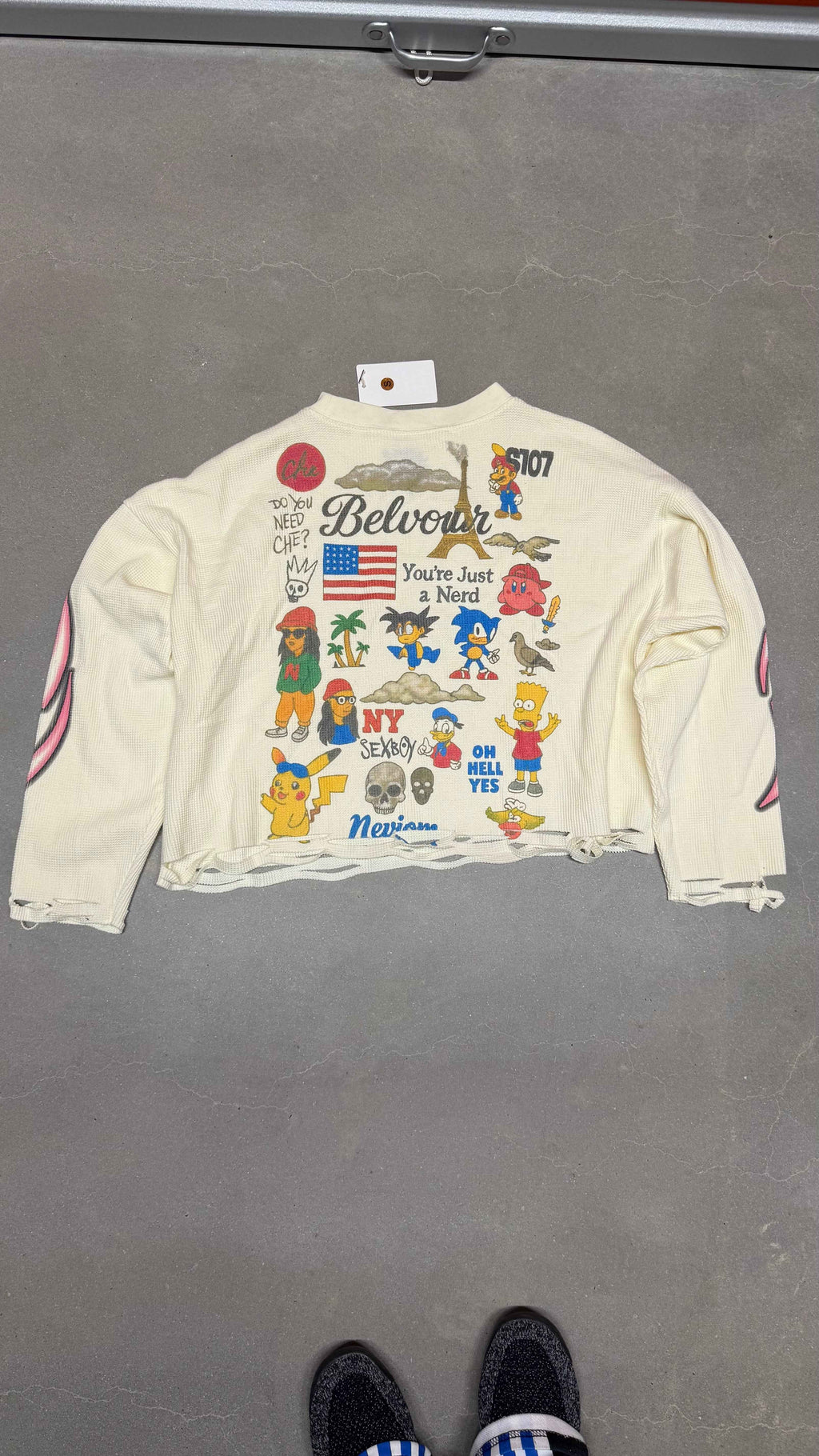 Rebel Riot Cartoon Archive Thermal Cropped Long Sleeve Shirt Oversized Fit Y2K Streetwear
