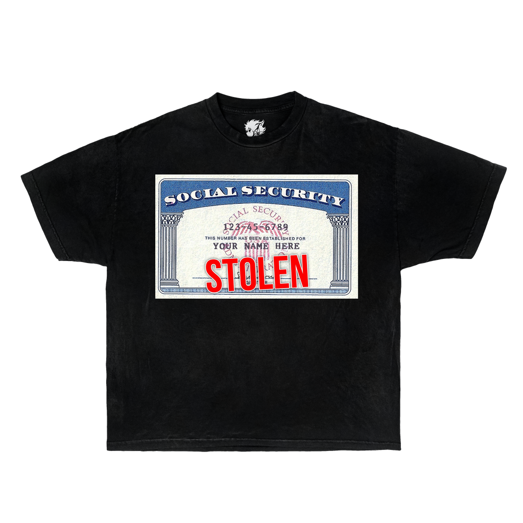 Stolen Social Security Graphic T-Shirt – Y2K Streetwear Oversized Unisex Shirt Funny Urban