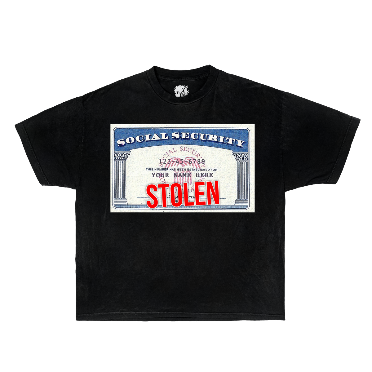 Stolen Social Security Graphic T-Shirt – Y2K Streetwear Oversized Unisex Shirt Funny Urban