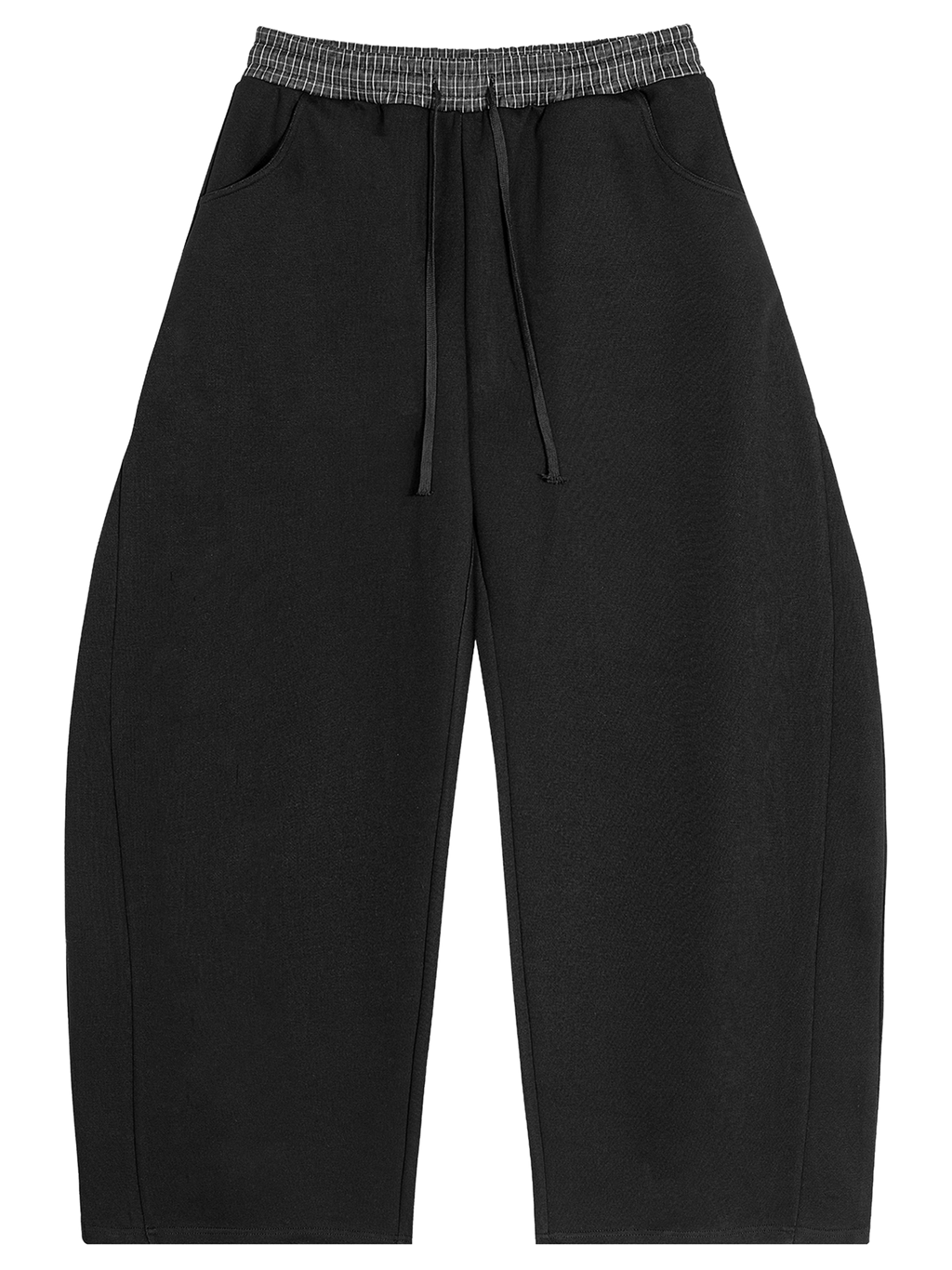 Plaid Waistband Barrel Oversized Y2K Flared Black Sweatpants