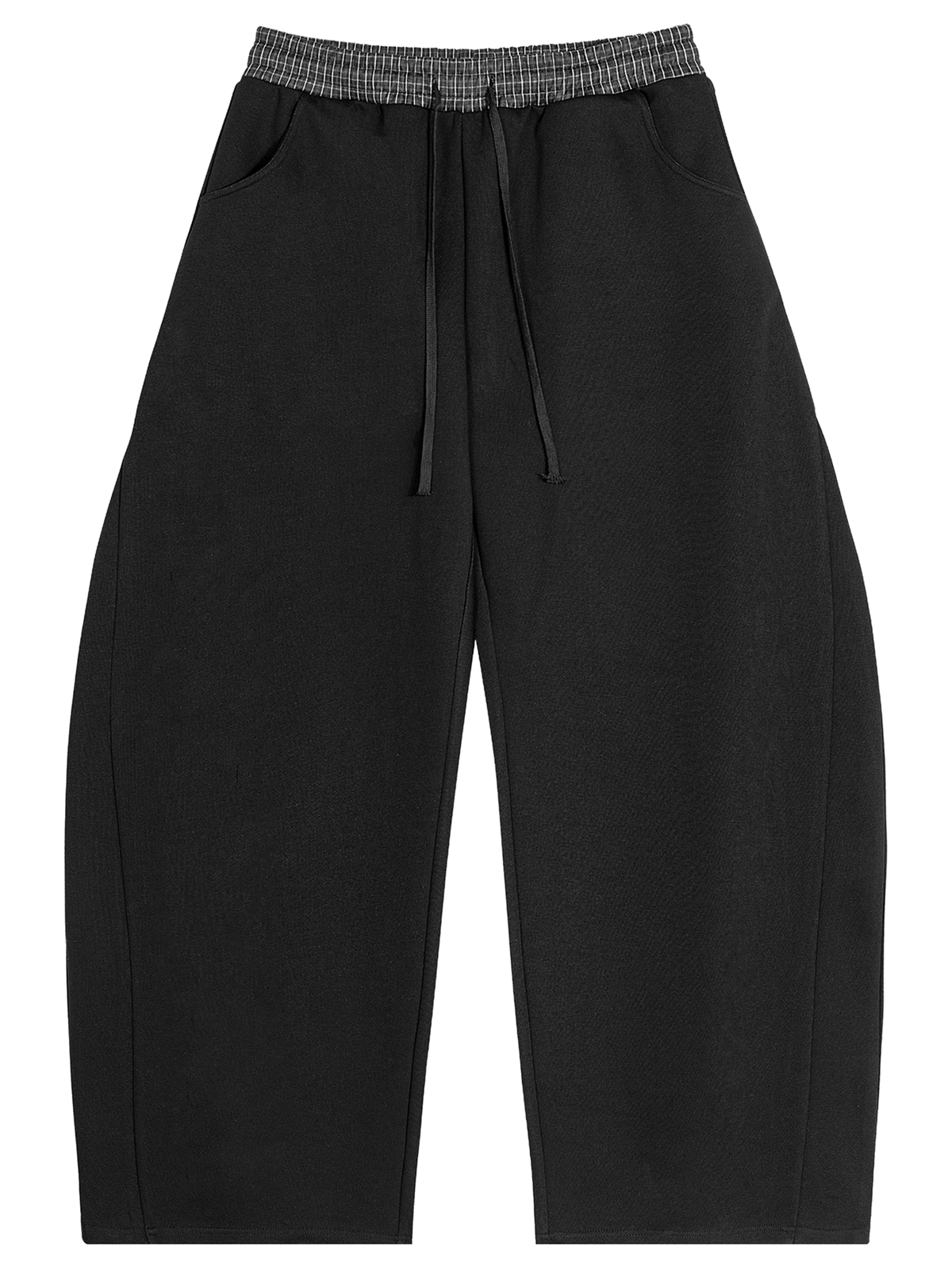 Plaid Waistband Barrel Oversized Y2K Flared Black Sweatpants