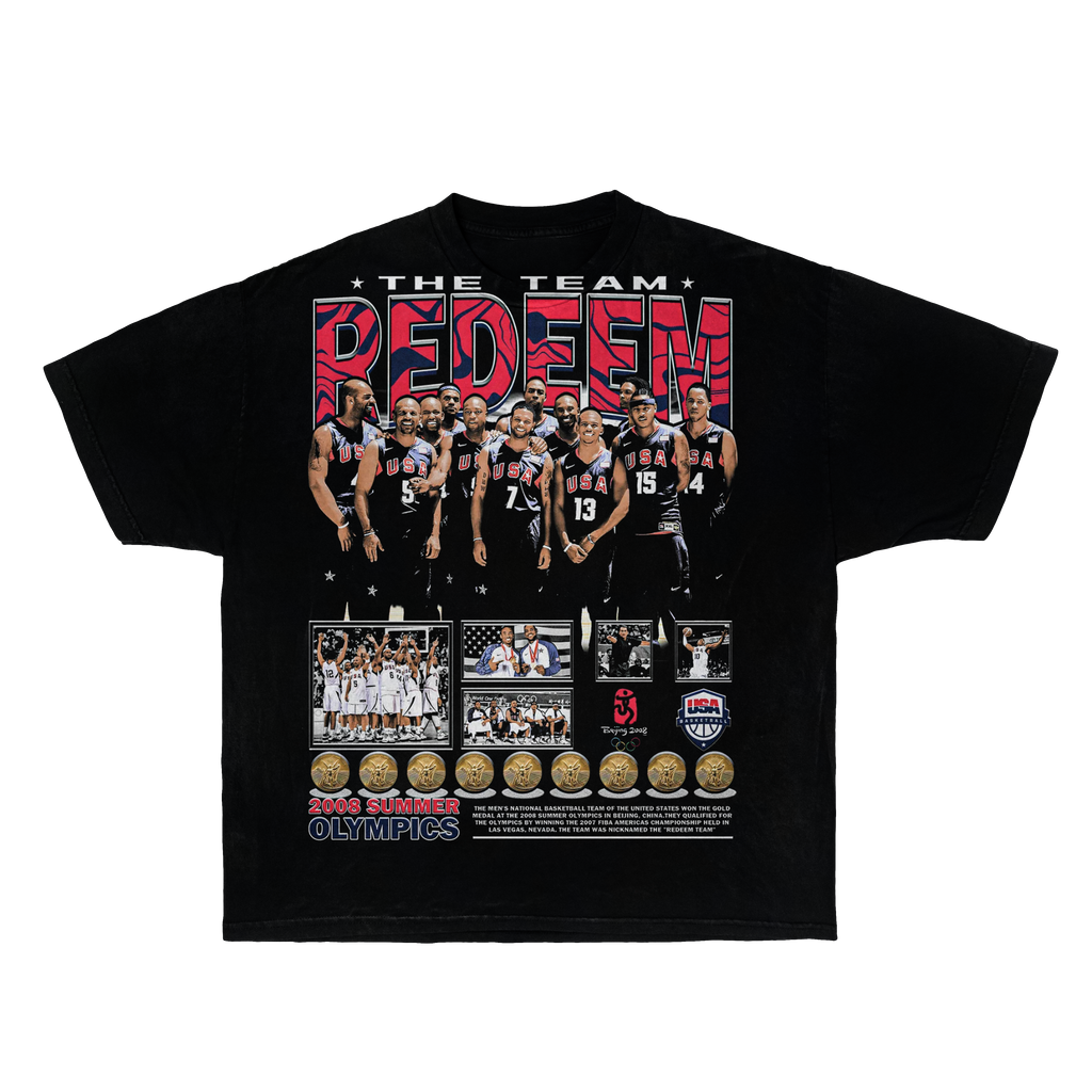 Redeem Team USA Boxy Vintage Shirt Graphic Basketball Bootleg Shirts Oversized Streetwear Y2K