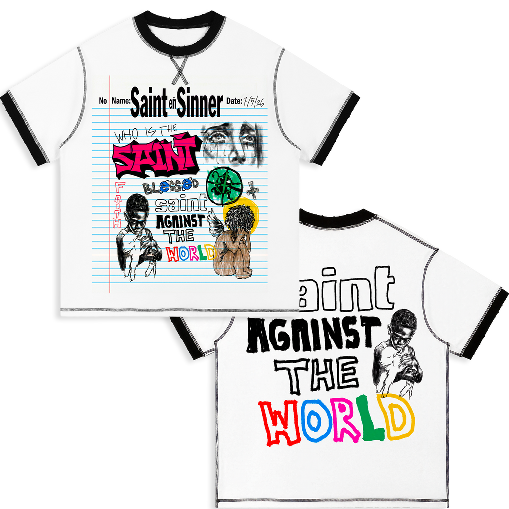 Saint Sinner Contrast-Stitched Cotton Ringer T-Shirt Streetwear Y2K