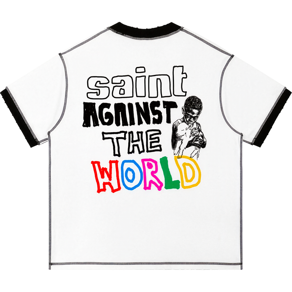 Saint Sinner Contrast-Stitched Cotton Ringer T-Shirt Streetwear Y2K