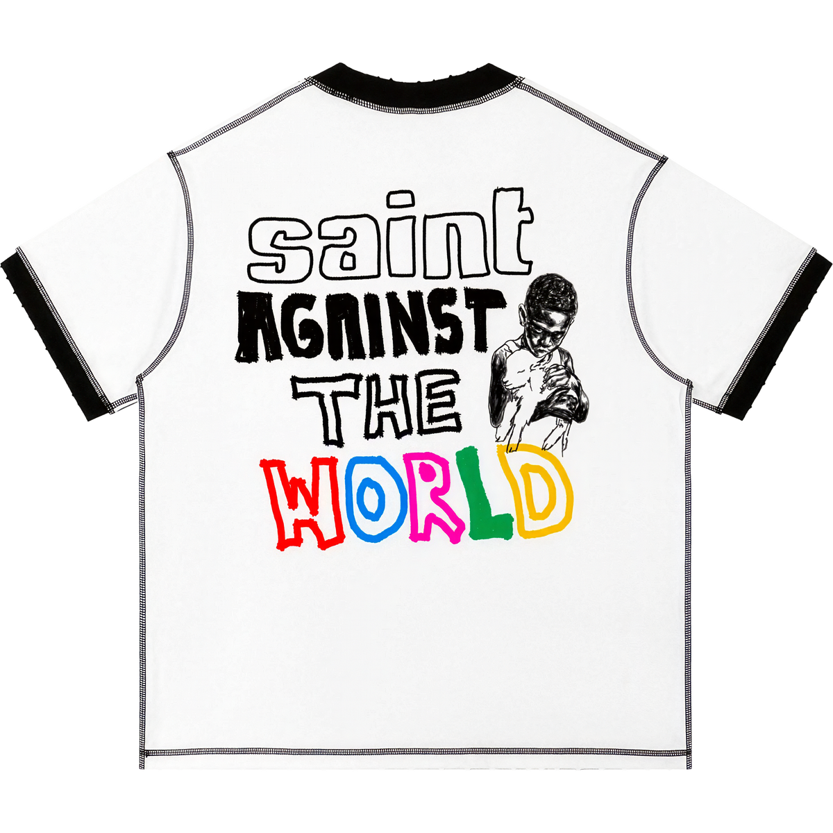 Saint Sinner Contrast-Stitched Cotton Ringer T-Shirt Streetwear Y2K