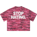 "STOP HATING" Urban Pink Camouflage Cropped Oversized Shirt Streetwear Boxy Tee