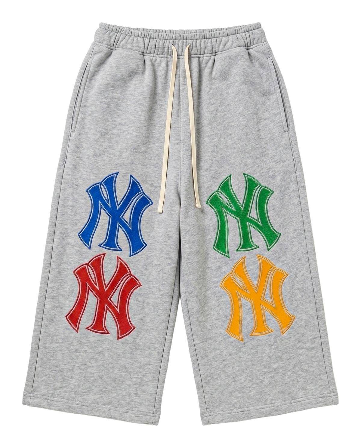 NYC Baggy Basketball 3/4 Length Long Sweat Streetwear Shorts – Oversized Y2K Light Gray