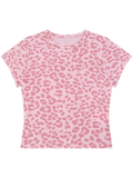 Women's Leopard Print Crop Top Y2K Shirt – Light Pink | Cropped Slim Fit Tee