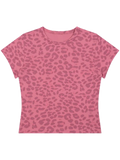 Women's Leopard Print Crop Top Y2K Shirt – Rose Pink | Cropped Slim Fit Tee