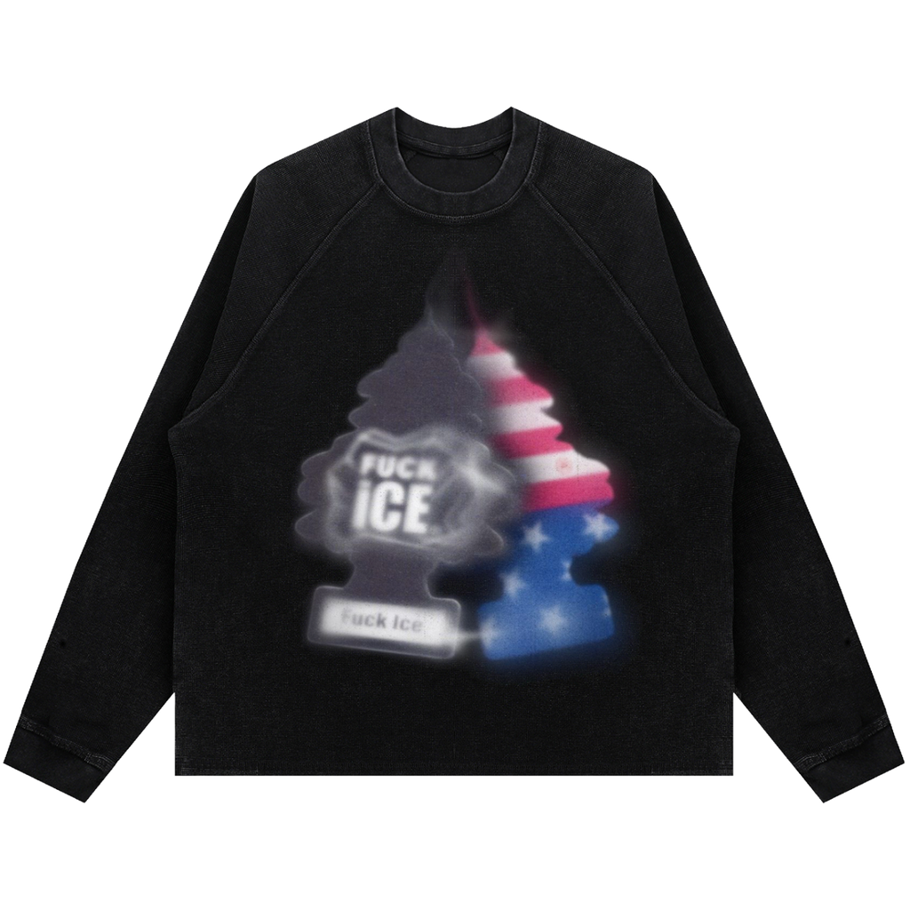 F*CK ICE Vintage Wash Boxy Waffle Streetwear Tee Shirt Thermal | Oversized Waffle