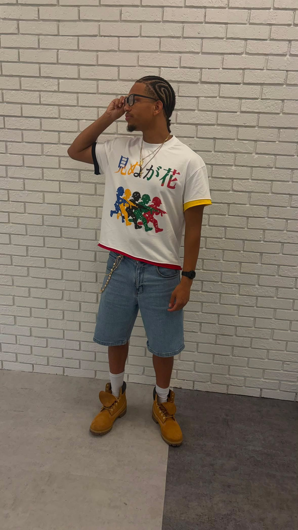Japanese Neniom Boxy Color Block Graphic T-Shirt – Oversized White Multi-Color Streetwear Tee