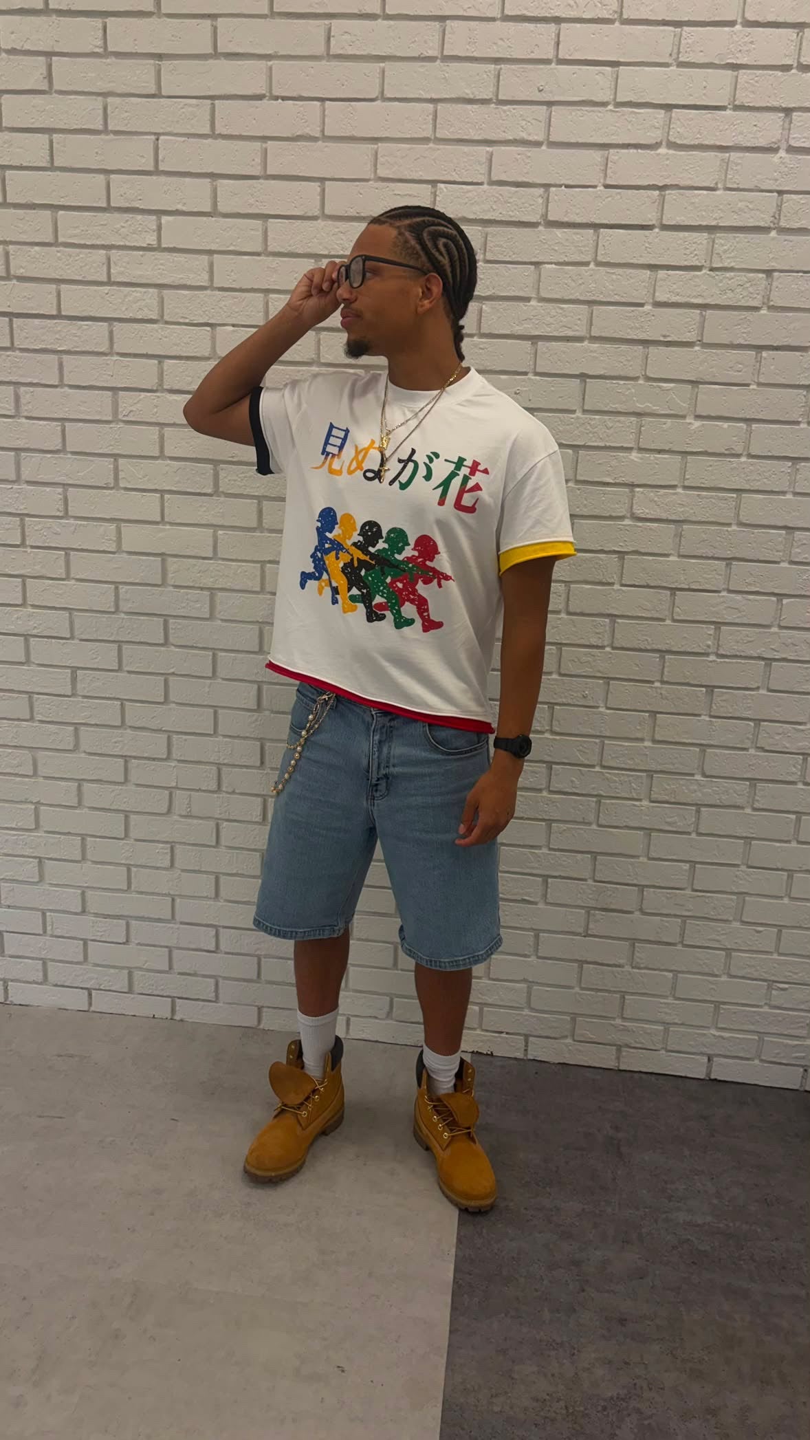 Japanese Neniom Boxy Color Block Graphic T-Shirt – Oversized White Multi-Color Streetwear Tee