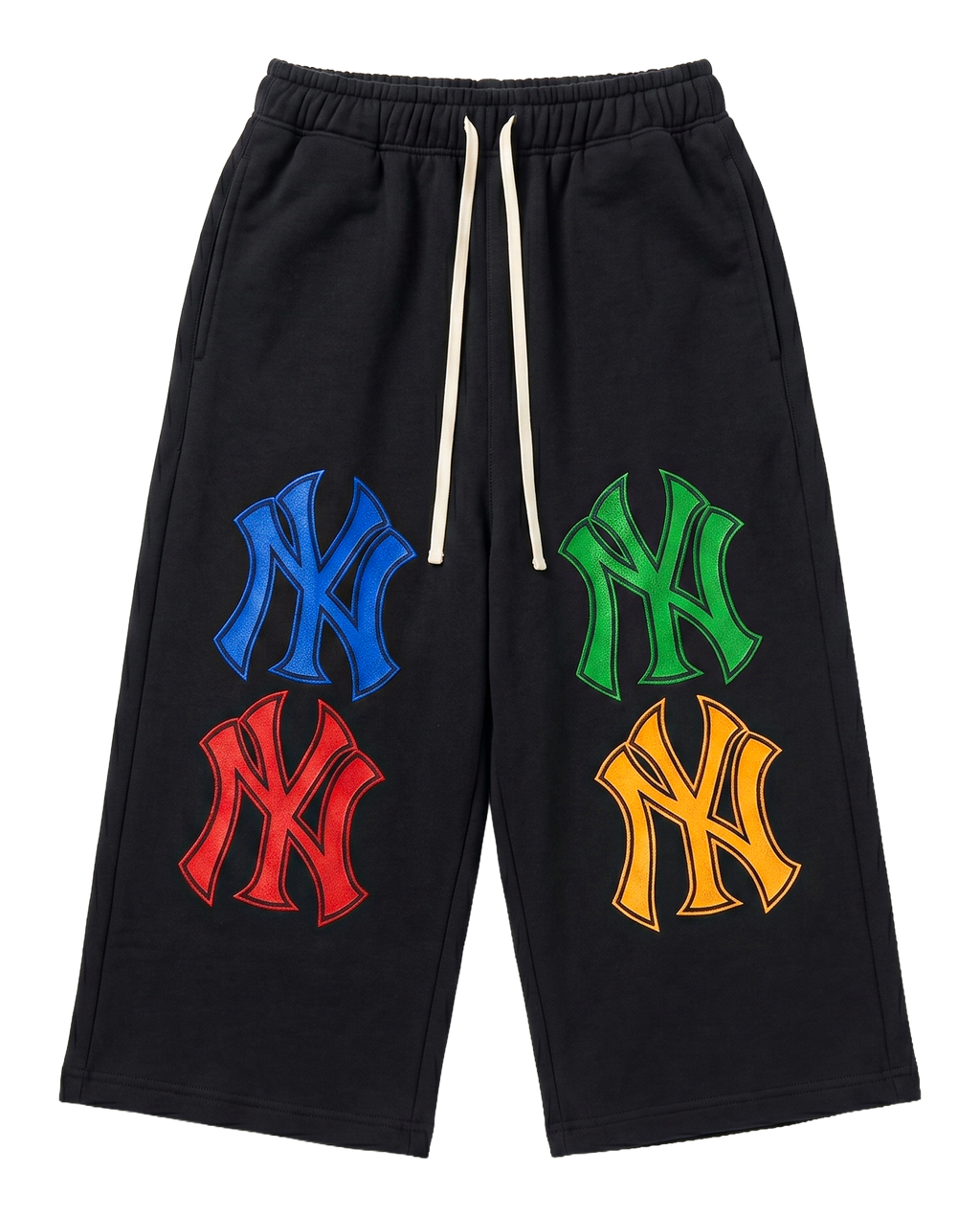 NYC Baggy Basketball 3/4 Length Long Sweat Streetwear Shorts – Oversized Y2K Black