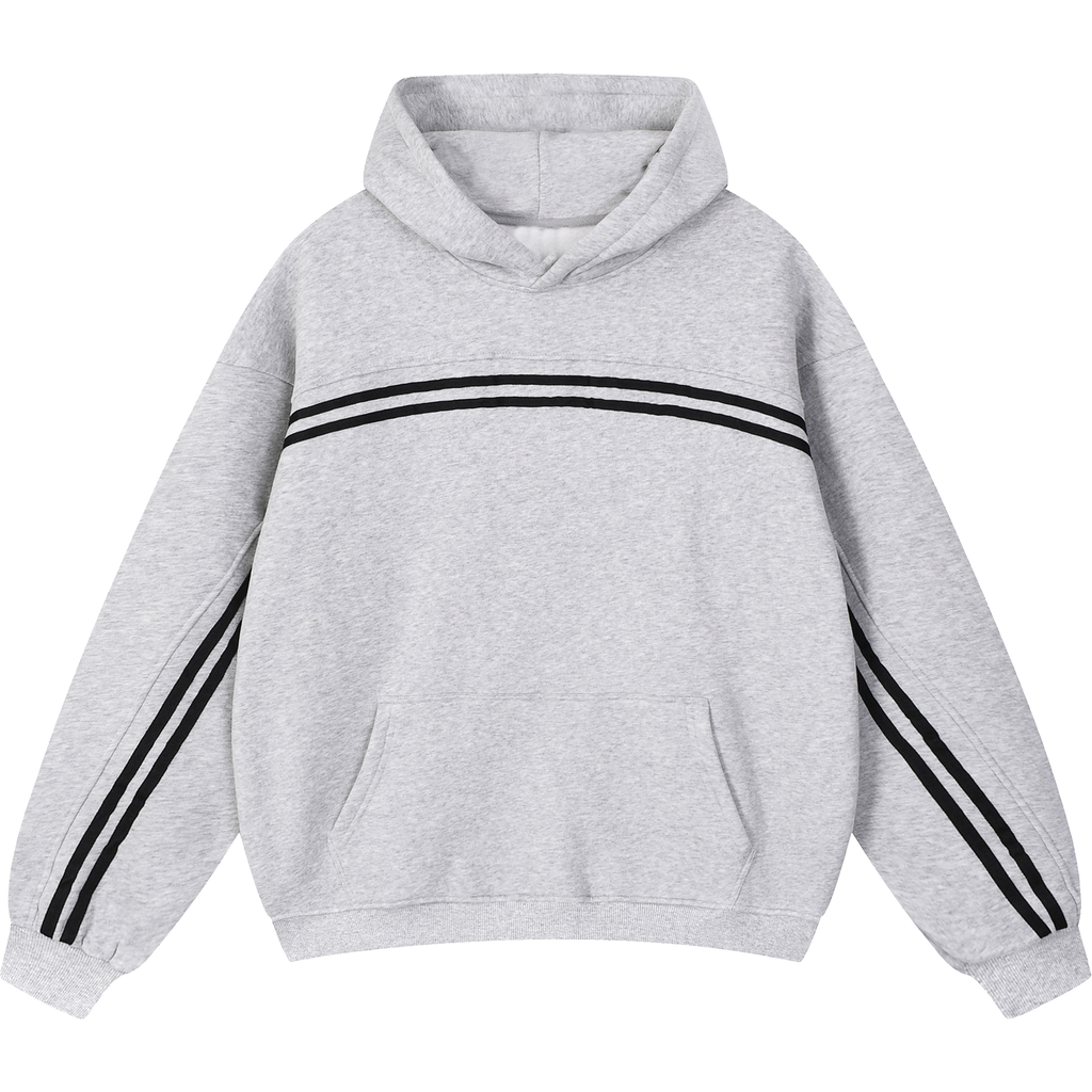 Grey Eclipse Track Sun Fade Hoodie Contrast Tape Fleece Streetwear Oversized Y2K Tracksuit Set