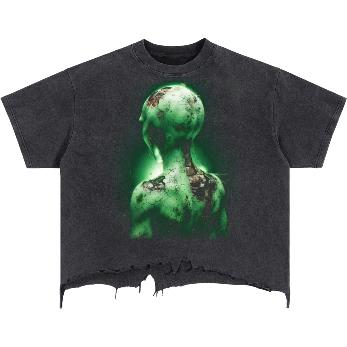 Destroyed Area 51 Alien Distressed Boxy Streetwear Tee Shirt