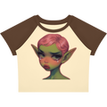 Crying Elf Girl Color-Block Raglan Crop Tee (Brown/Cream)