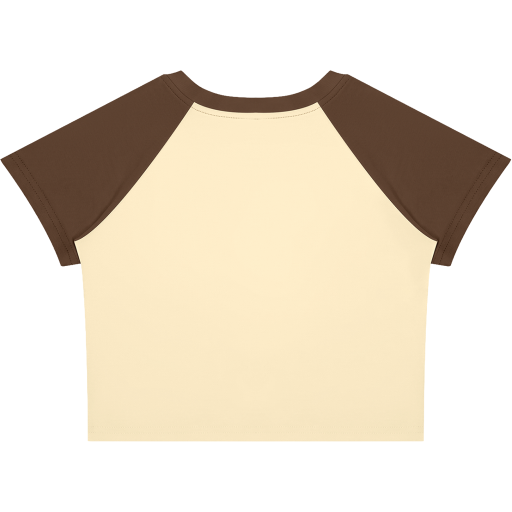 Crying Elf Girl Color-Block Raglan Crop Tee (Brown/Cream)