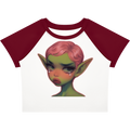 Crying Elf Girl Color-Block Raglan Crop Tee (Maroon/White)