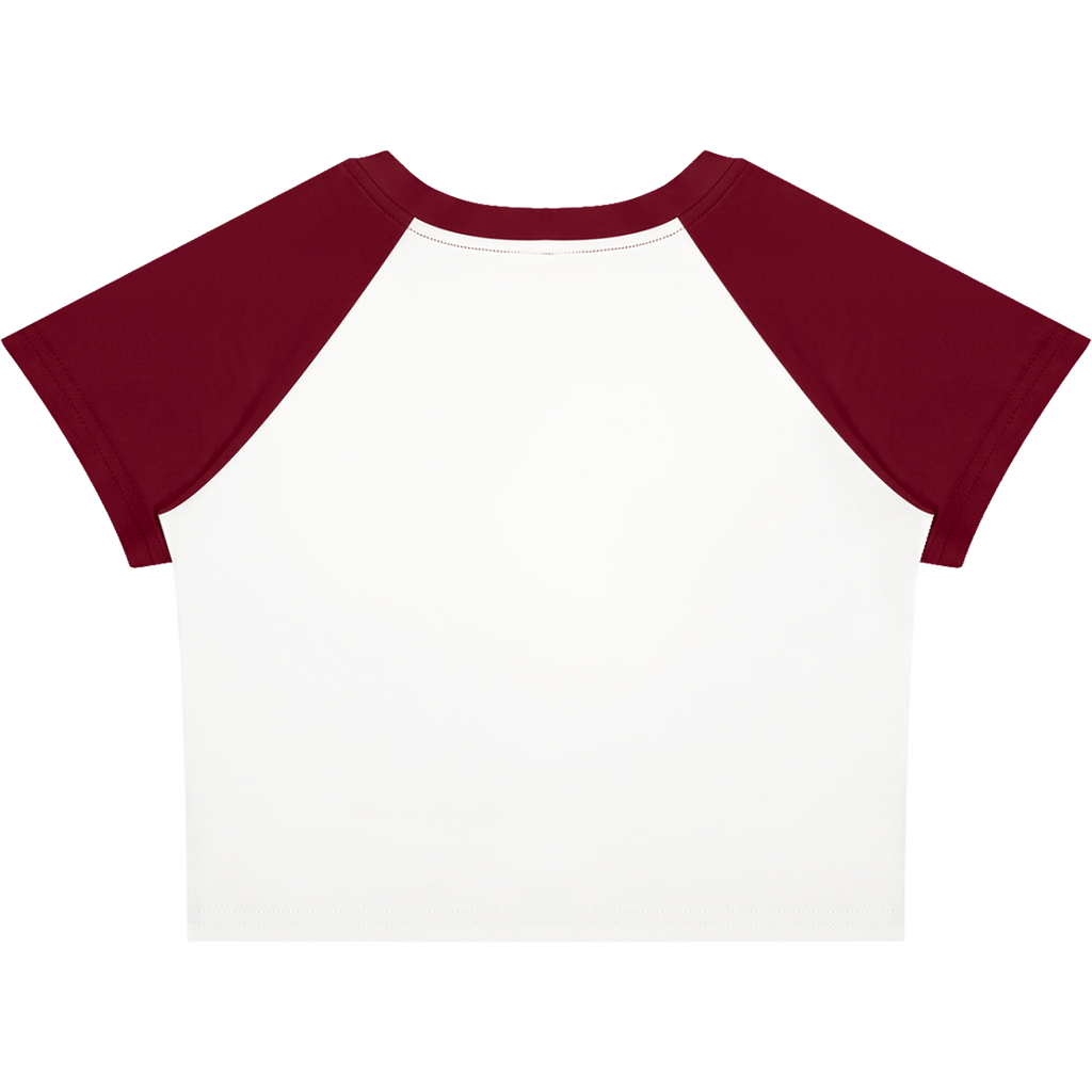 Crying Elf Girl Color-Block Raglan Crop Tee (Maroon/White)