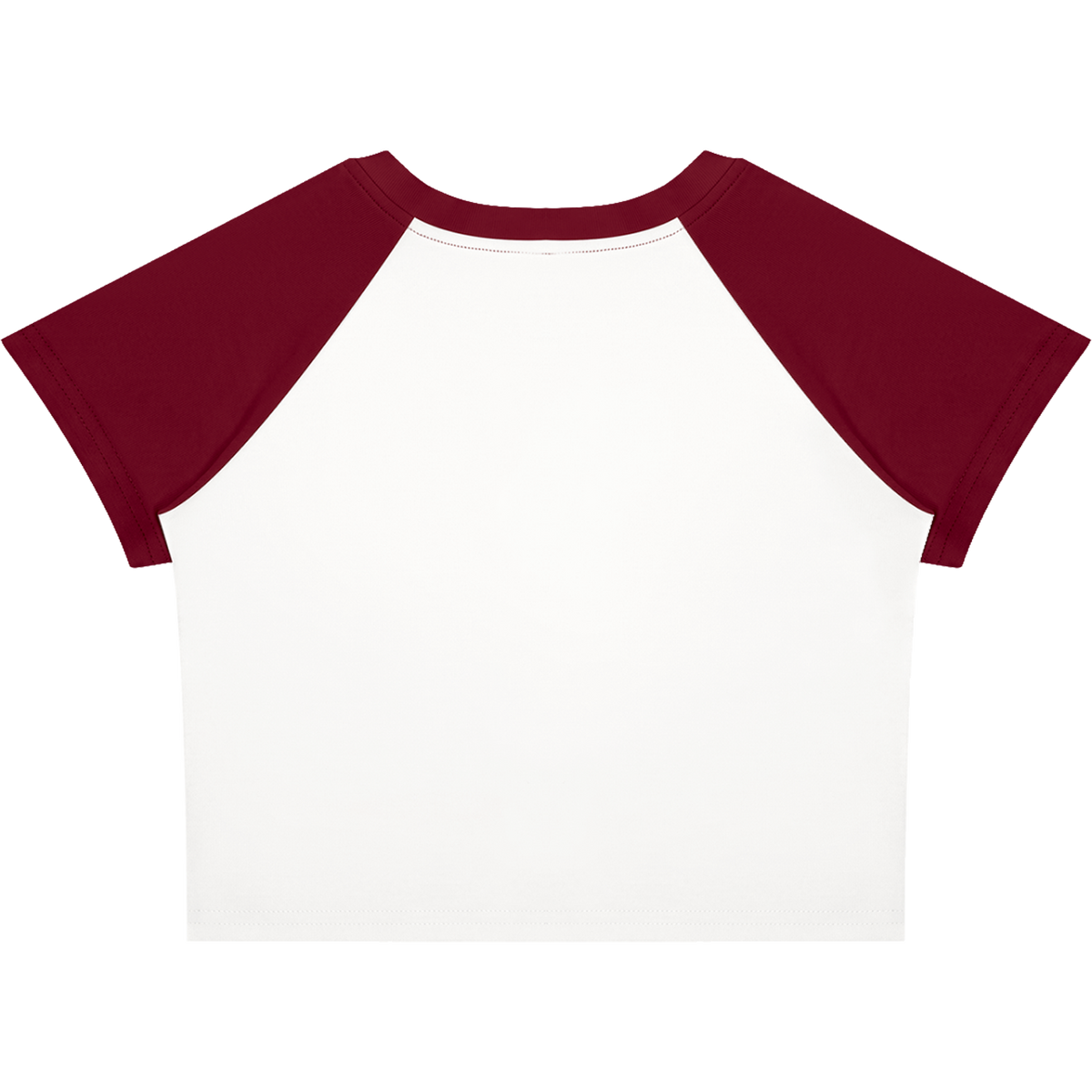 Crying Elf Girl Color-Block Raglan Crop Tee (Maroon/White)