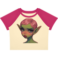Crying Elf Girl Color-Block Raglan Crop Tee (Magenta/Cream)