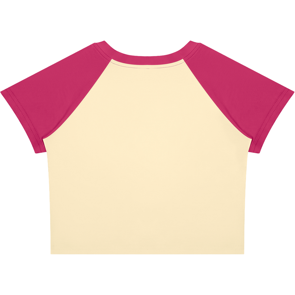 Crying Elf Girl Color-Block Raglan Crop Tee (Magenta/Cream)