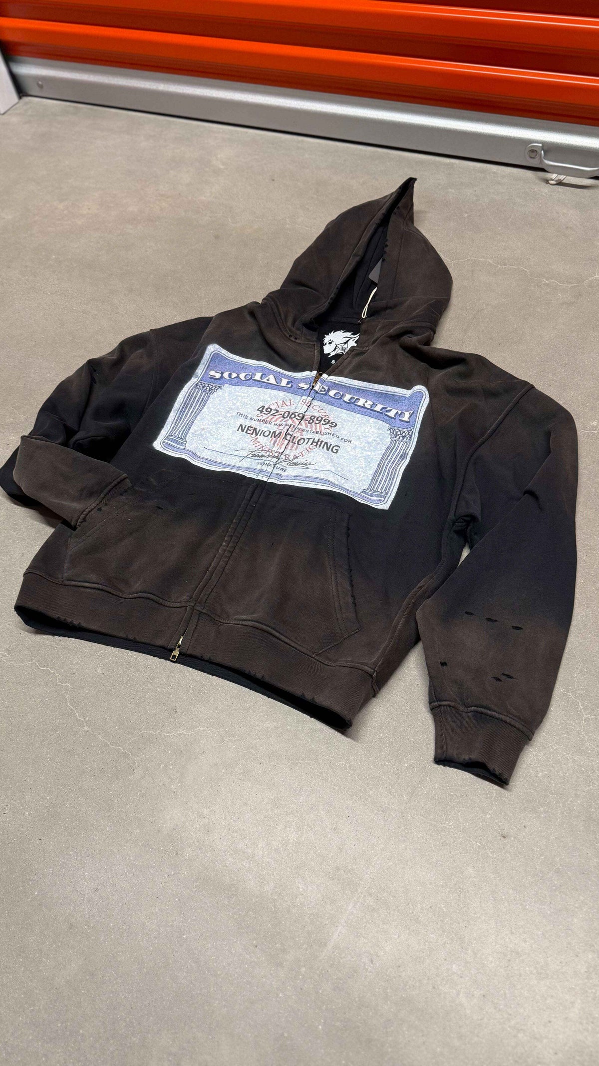 Social Security Destroyed Zip-Up Streetwear Hoodie Unisex  Oversized Graphic Opium Y2K
