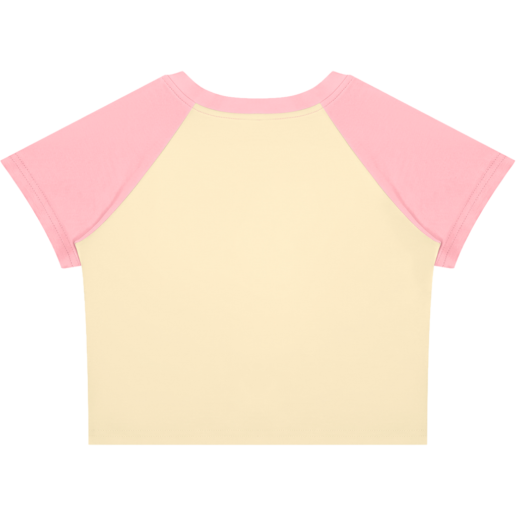 Crying Elf Girl Color-Block Raglan Crop Tee (Pink/Cream)