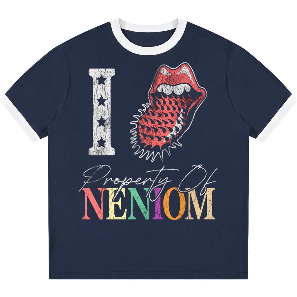"I Love Property of NENIOM" Distressed Ringer Streetwear Tee