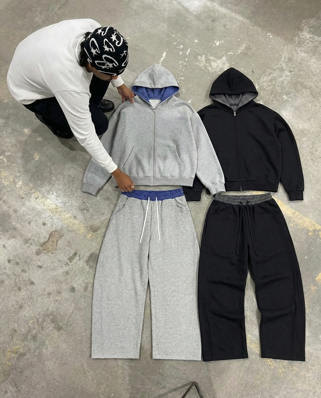 Plaid Waistband Barrel Oversized Y2K Flared Gray Sweatpants