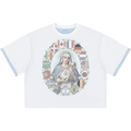 Virgin Mary World Cup Boxy Plaid Double Layered Godly Blue T-Shirt Oversized Tee