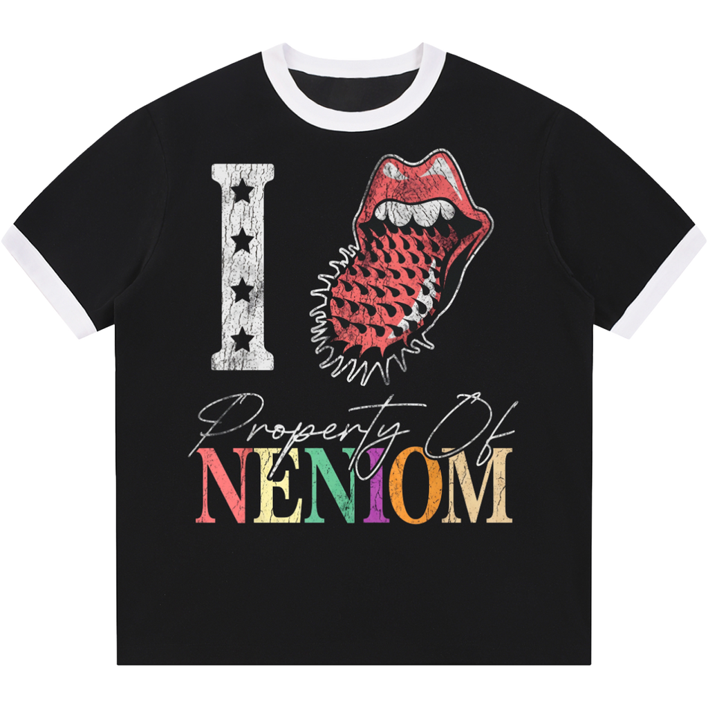 "I Love Property of NENIOM" Distressed Ringer Streetwear Tee