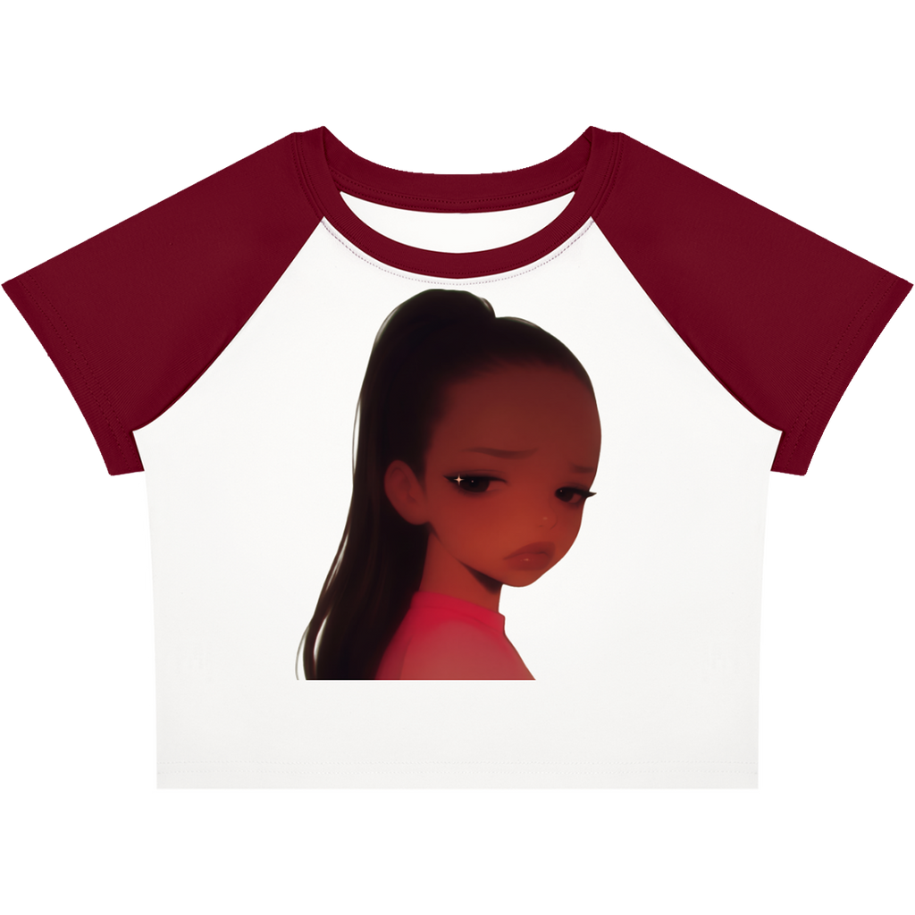 Crying Girl v2 Portrait Color-Block Raglan Crop Tee