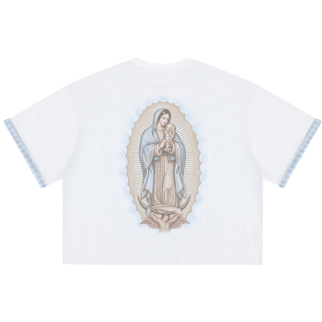 Virgin Mary World Cup Boxy Plaid Double Layered Godly Blue T-Shirt Oversized Tee