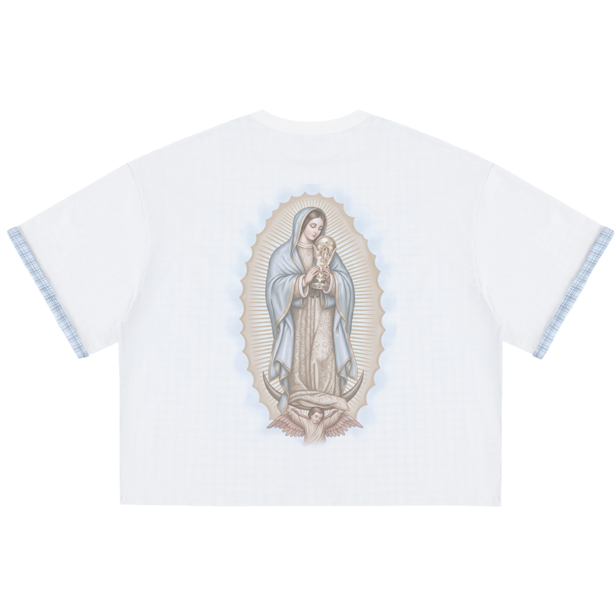 Virgin Mary World Cup Boxy Plaid Double Layered Godly Blue T-Shirt Oversized Tee