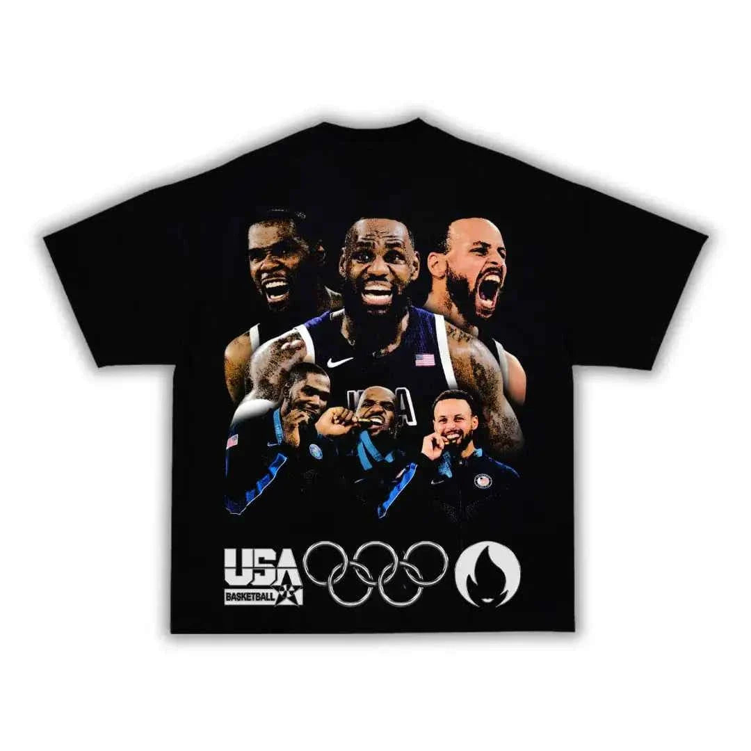 Durant Lebron Curry Team USA Laker Boxy Vintage Tee Shirt Oversized Retro Graphic Basketball Streetwear Y2K